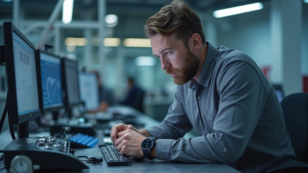 Professionell tekniker som utför elektronisk diagnostik på ett modernt smartwatch