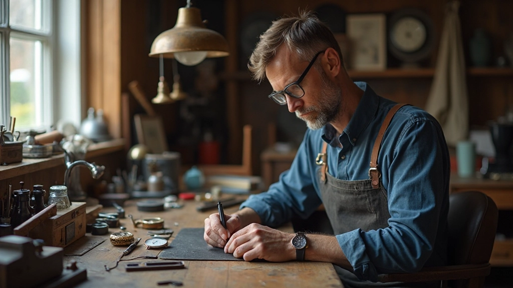 Urmakare arbetsyta med antika verktyg och precisionsinstrument för urservice och restaurering